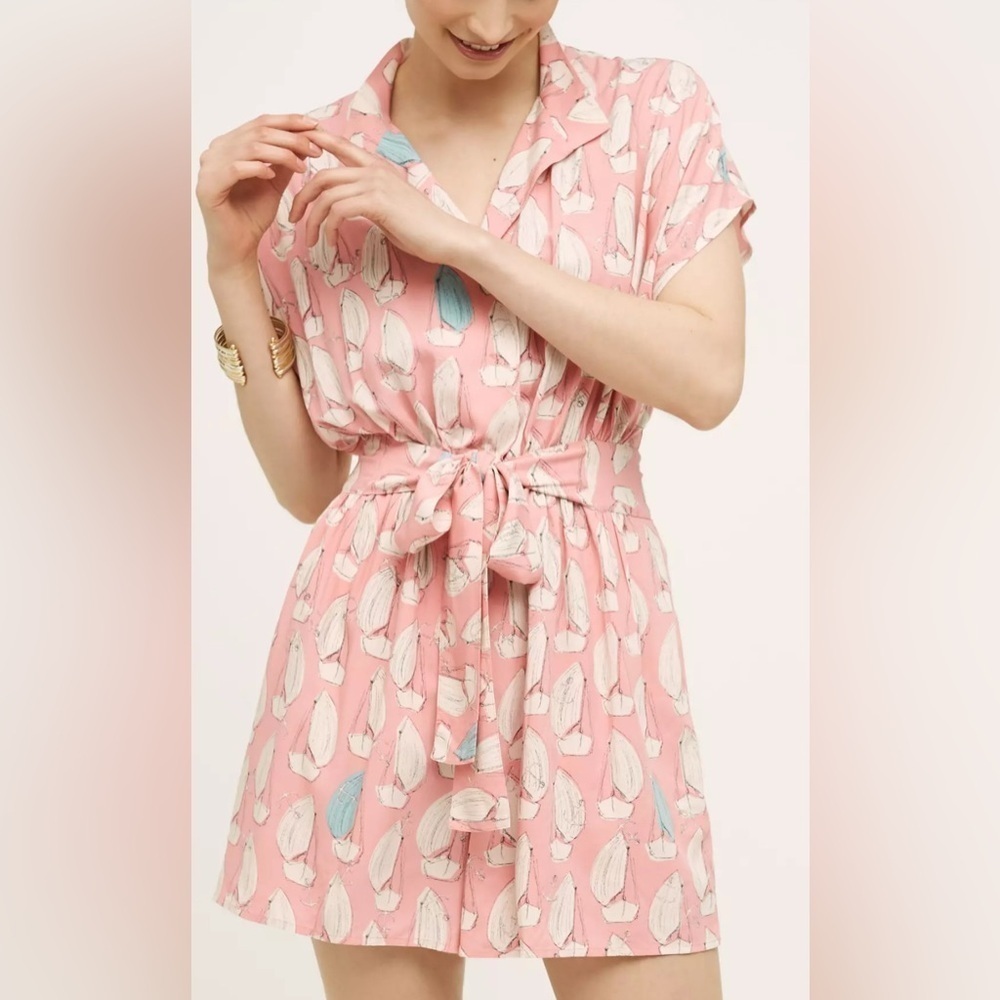 Maeve Anthropologie Pink with Sailboat Tourista Romper